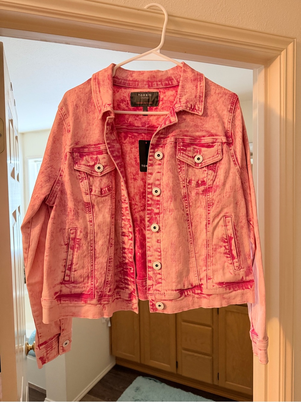 torrid Pink Acid-Wash Denim Jacket with Bright Rose Highlights